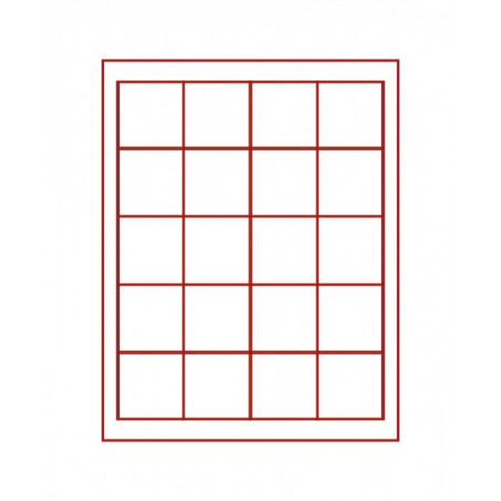 Plateau velours rouge foncé à  20 alvéoles carrés pour monnaies/capsules jusqu'à   Ø 47 mm