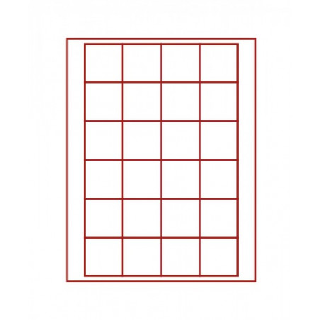 Plateau velours rouge foncé à  24 alvéoles carrés pour monnaies/capsules jusqu'à   Ø 42 mm