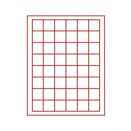 Plateau velours rouge foncé à  48 alvéoles carrés pour monnaies/capsules jusqu'à  Ø 28 mm