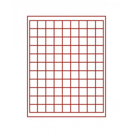 Plateau velours rouge foncé à  99 alvéoles carrés pour monnaies/capsules jusqu'à  Ø ext. 19 mm