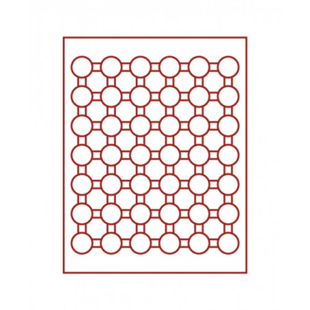Plateau velours rouge foncé à  42 alvéoles ronds pour capsules Ø ext. 29,5 mm
