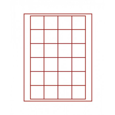 Plateau velours rouge vif à  24 alvéoles carrés pour monnaies/capsules jusqu'à   Ø 42 mm