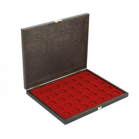 LINDNER Coffret numismatique bois massif CARUS-1 avec un plateau rouge foncé pour 35 monnaies de Ø 32,5 mm, par ex. pour 20
