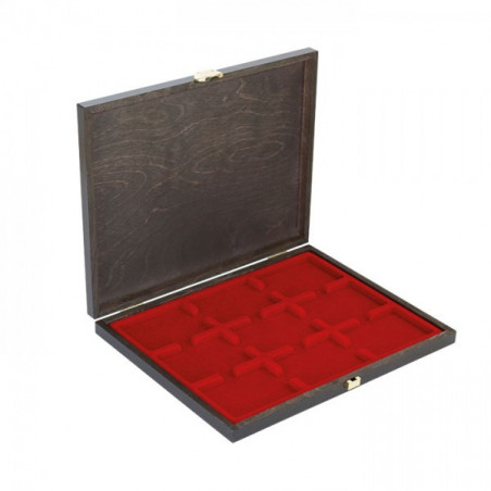 LINDNER Coffret numismatique bois massif CARUS-1 avec un plateau rouge foncé pour 9 capsules US (Slabs) jusqu'au format 63 x