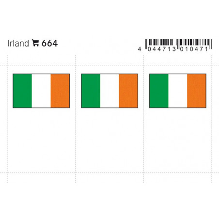 Drapeaux: Irlande, 24 x 38 mm, paquet de 6