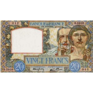 20 FRANCS - Science et Travail -1939-1942 - Etat TTB