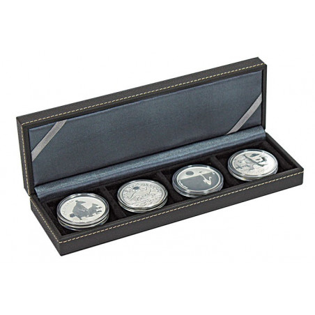 NERA S -Coffret numismatique  avec 4 alvéoles carrés pour monnaies/capsules jusqu'à  Ø ext. 52 mm