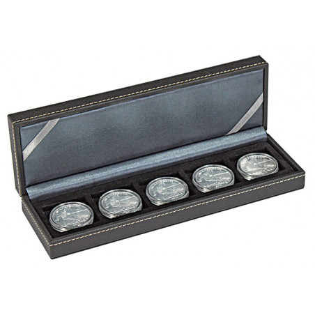 NERA S -Coffret numismatique  avec 5 alvéoles carrés pour monnaies/capsules jusqu'à  Ø ext. 40 mm