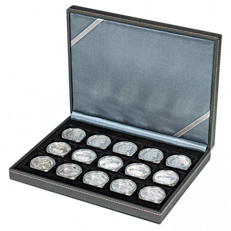 NERA XM-Coffret numismatique avec 15 alvéoles carrés pour monnaies/capsules jusqu'à  Ø ext. 40 mm