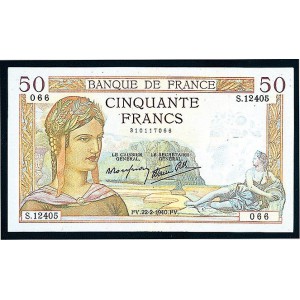 50 FRANCS - Ceres et Mercure - Le Caissier Principal - 1934-1937 - Etat TTB