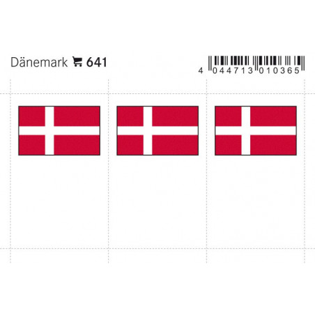 Drapeaux: Danemark, 24 x 38 mm, paquet de 6