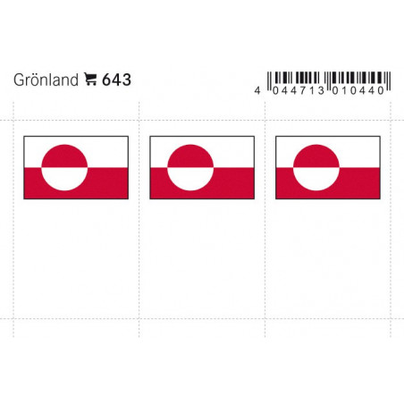 Drapeaux: Groenland, 24 x 38 mm, paquet de 6