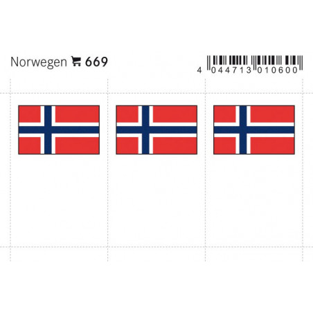 Drapeaux: Norvége, 24 x 38 mm, paquet de 6