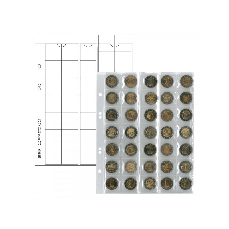 Feuilles numismatiques Multi collect pour 35 monnaies jusqu'à  Ø 27 mm, avec intercalaires rouges - paquet de 5