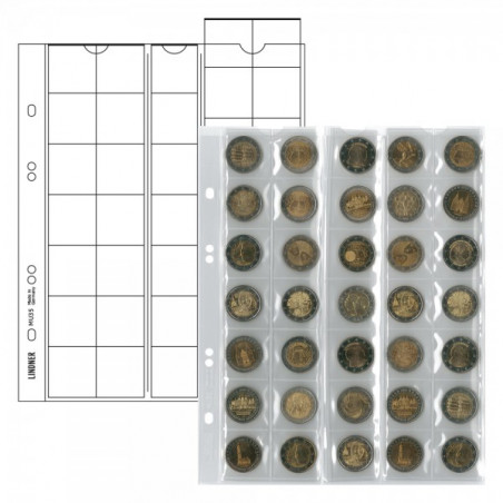 Feuilles numismatiques Multi collect pour 35 monnaies jusqu'à  Ø 27 mm, avec intercalaires rouges - paquet de 5
