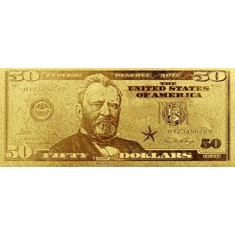 REPRODUCTION BILLET 50 DOLLARS  US - DORE OR FIN 24 CARATS