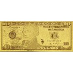 Reproduction billet 10 Dollars US - Doré or fin 24 carats