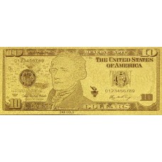 REPRODUCTION BILLET 10 DOLLARS  US - DORE OR FIN 24 CARATS