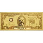 REPRODUCTION BILLET 2 DOLLARS  US - DORE OR FIN 24 CARATS