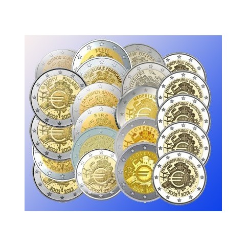 Série complète 17 pièces de 2 euro commémoratives 10 ans de l'euro 2012