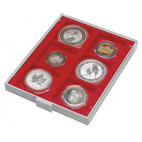 d-Box STANDARD à  6 alvéoles carrés 85 x 85 mm pour monnaies/médailles ou autres objets de collection