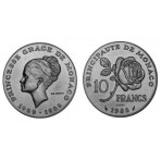 MONACO - 10 FRANCS ARGENT - PRINCESSE GRACE 1929/1982