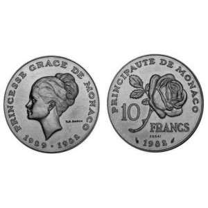 MONACO - 10 FRANCS ARGENT - PRINCESSE GRACE 1929/1982