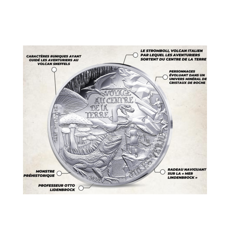 Monnaie de Paris 2025 - L'ART DE LA PLUME - JULES VERNE Voyage au Centre de la Terre - 10€ Argent BE
