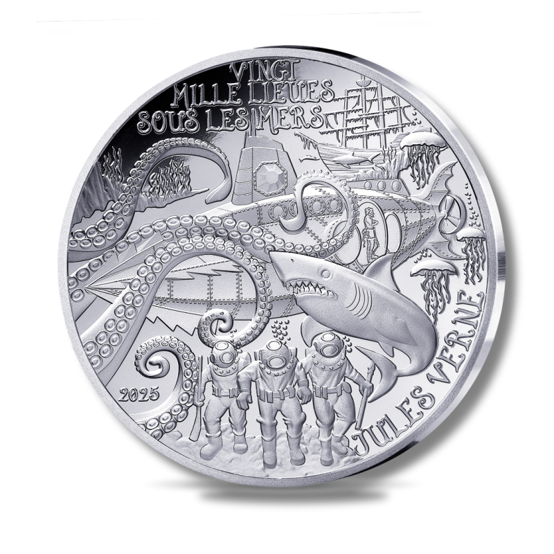 Monnaie de Paris 2025 - L'ART DE LA PLUME - JULES VERNE Vingt Mille Lieues sous les Mers - 10€ Argent BE