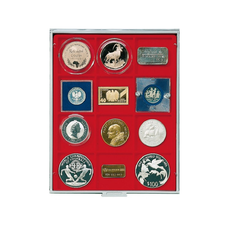 Box monnaies STANDARD à  12 alvéoles carrés pour monnaies/capsules jusqu'à  Ø ext. 66 mm