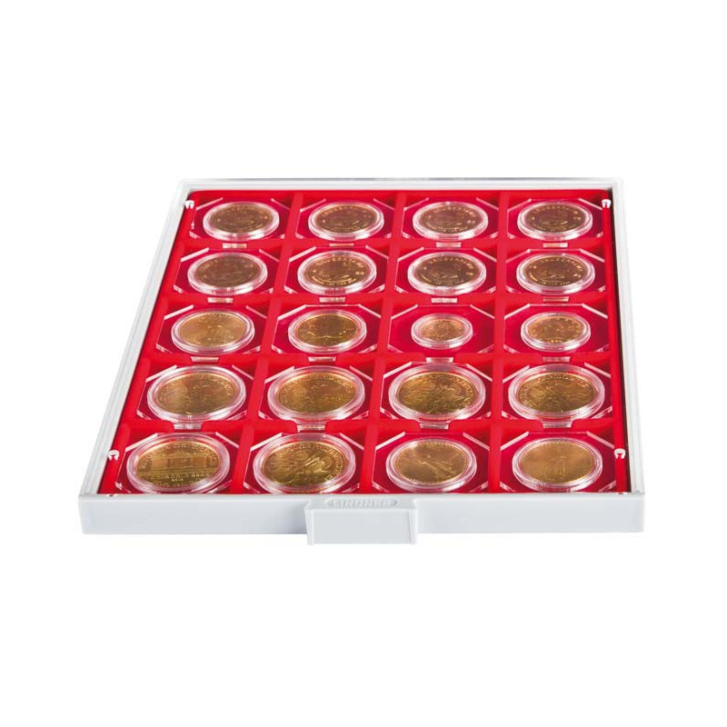 Box monnaies STANDARD à  20 alvéoles carrés pour étuis numismatiques 50x50 mm/capsules CARRÉE/OCTO