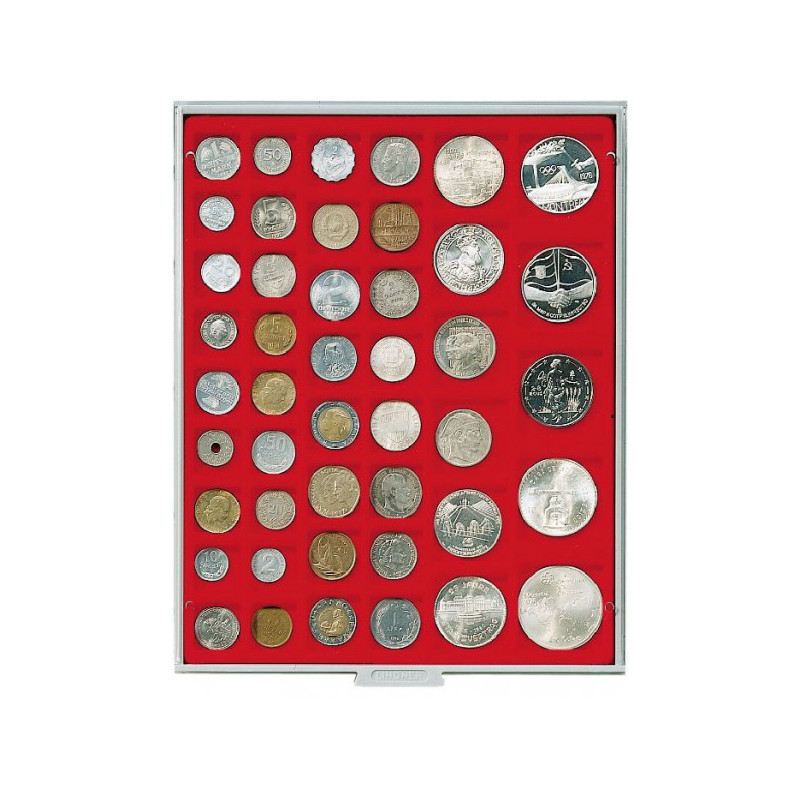 Box monnaies STANDARD à  45 alvéoles carrés pour monnaies/capsules jusqu'à  Ø 24, 28, 39 et 44 mm