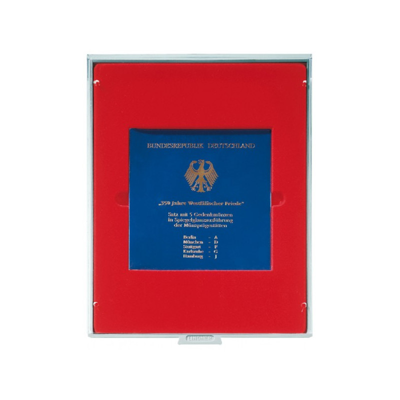 Box monnaies STANDARD à  1 alvéole carré 150x150 mm pour monnaie 10 DM commémorative sous blister d'origine BE