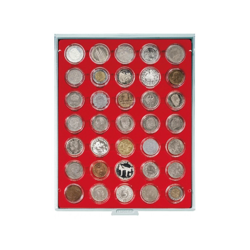 Box monnaies STANDARD à  35 alvéoles ronds pour capsules Ø ext. 36 mm