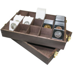 Coffret en bois pour étuis numismatiques 50x50 mm, capsules CARRÉE, étuis numismatiques Rebeck Coin L