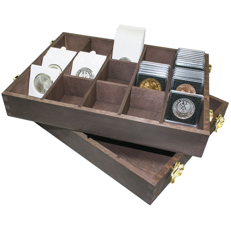 Coffret en bois pour étuis numismatiques 50x50 mm, capsules CARRÉE, étuis numismatiques Rebeck Coin L