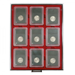 Box monnaies FUMÉ pour 9 Capsules-US (Slabs) jusqu'au format 63x85 mm