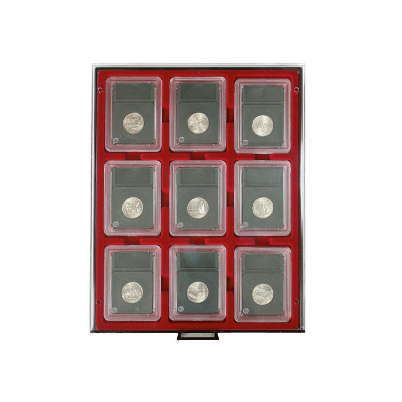 Box monnaies FUMÉ pour 9 Capsules-US (Slabs) jusqu'au format 63x85 mm
