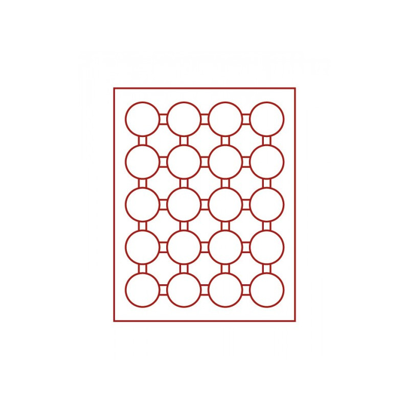 Box monnaies FUMÉ à  20 alvéoles ronds pour capsules Ø ext. 46 mm et petites capsules box monnaies LINDNER  avec cercles de m