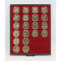 Box monnaies FUMÉ à  24 alvéoles ronds pour capsules Ø ext. 41 mm