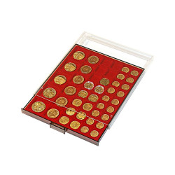 Box monnaies FUMÉ à  45 alvéoles carrés pour monnaies/capsules jusqu'à  Ø 24, 28, 39 et 44 mm