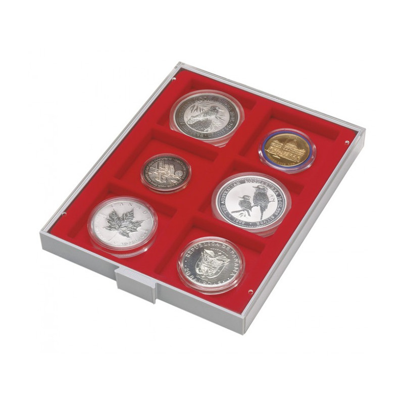 d-Box STANDARD à  6 alvéoles carrés 85 x 85 mm pour monnaies/médailles ou autres objets de collection