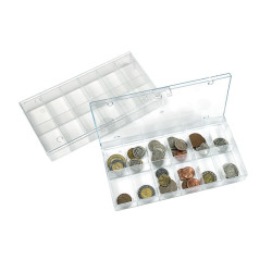 Box de collection transparent, à  12 compartiments fixes  31x48 mm €“ l€™unité