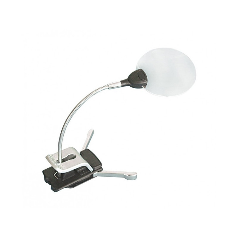 Loupe de travail sur pied/clip de maintien avec éclairage LED, grossissement 2,5x / 5x