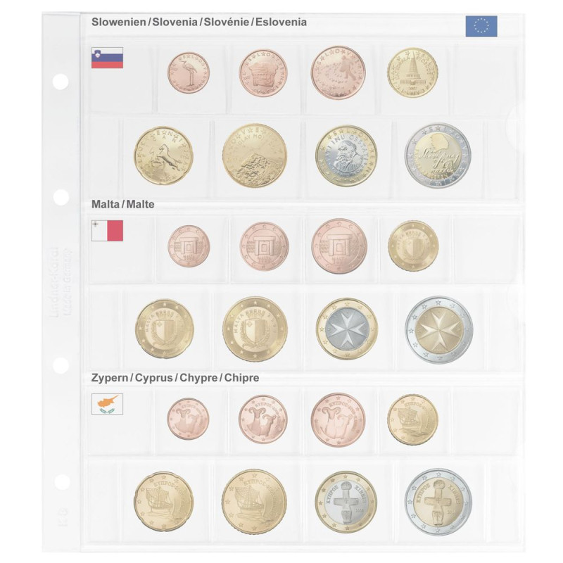 Feuille pré-imprimée karat pour séries EURO courantes: Slovénie/Malte/Chypre