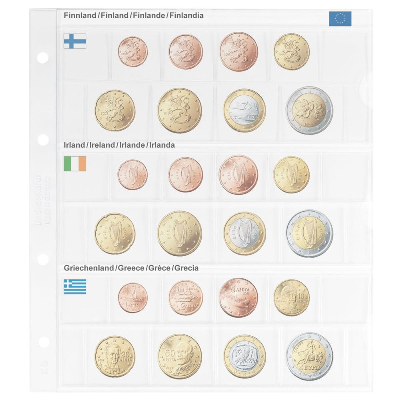 Feuille pré-imprimée karat pour séries EURO courantes: Finlande/Irlande/Grèce