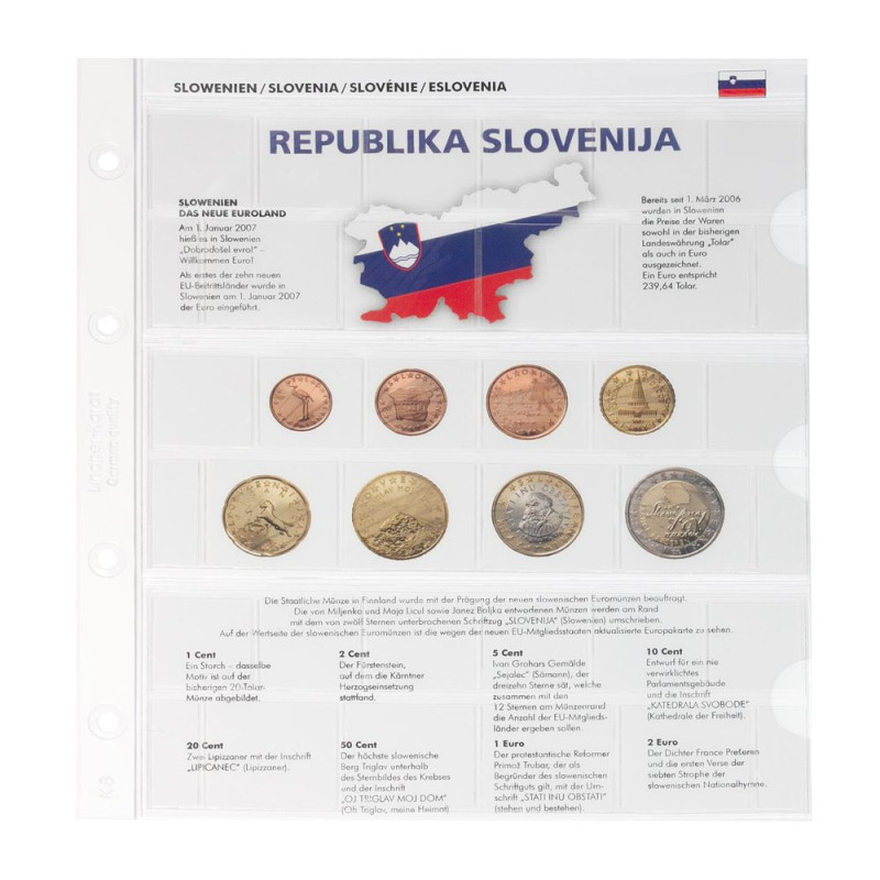 Feuille pré-imprimée karat pour séries EURO courantes-NOUVEAUX PAYS EURO: Slovénie