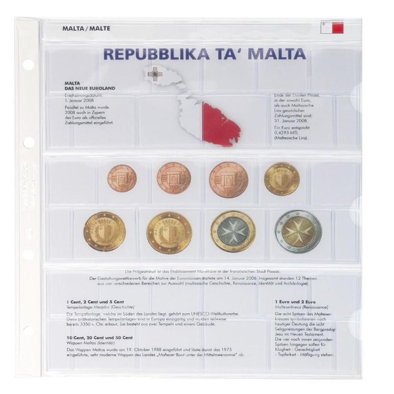 Feuille pré-imprimée karat pour séries EURO courantes-NOUVEAUX PAYS EURO: Malte