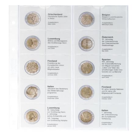 Feuille numismatique pré-imprimée karat pour 2 EURO commémoratives- chronologique : Grèce 2004 à  Italie 2005