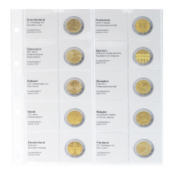 Feuille numismatique pré-imprimée karat pour 2 EURO commémoratives - chronologique :Grèce-Janvier 2016 à  Finlande-Avril 2016